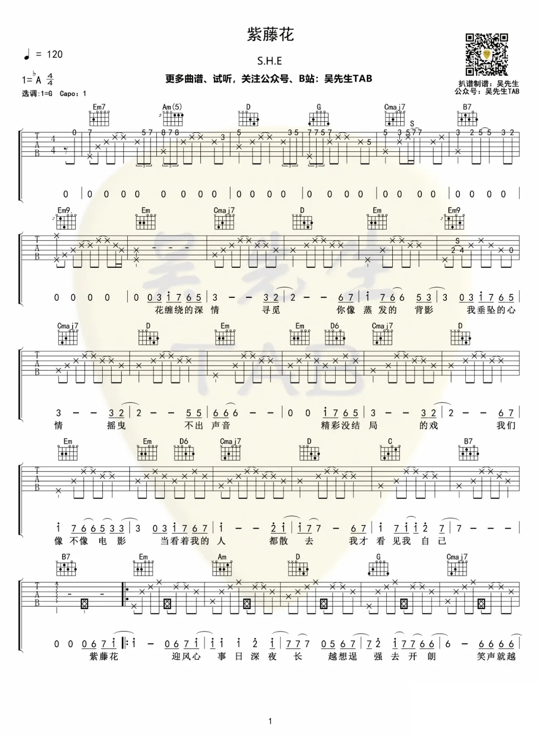 S.H.E-紫藤花吉他谱1-G调指法